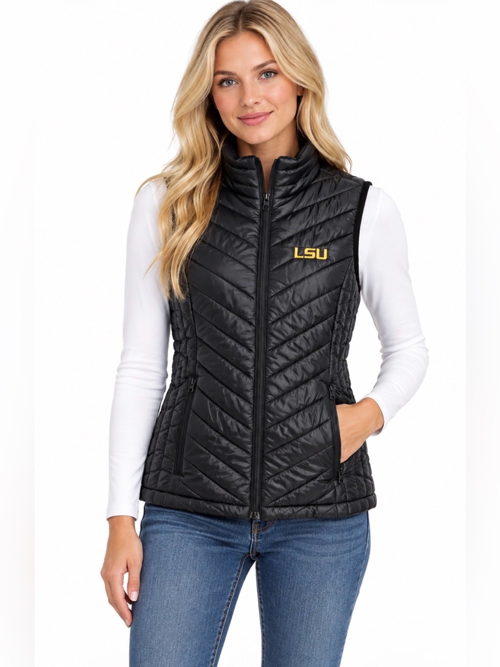 Sphere Levelwear LSU Puffer Vest Chevron Embroidery Logo Athletic Blk Size M